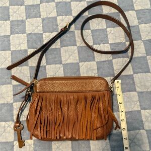 Fossil “Sydney” Brown Crossbody Bag with Fringe Detail